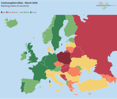 Interactive map ranking countries depending on the measures permitting an access to contraception (source:  European Contraception Atlas 2020 | EPF (epfweb.org))