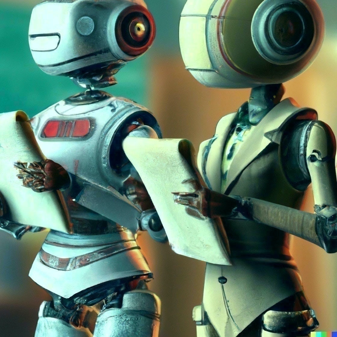 "Deux robots-journalistes" (Dall-e)