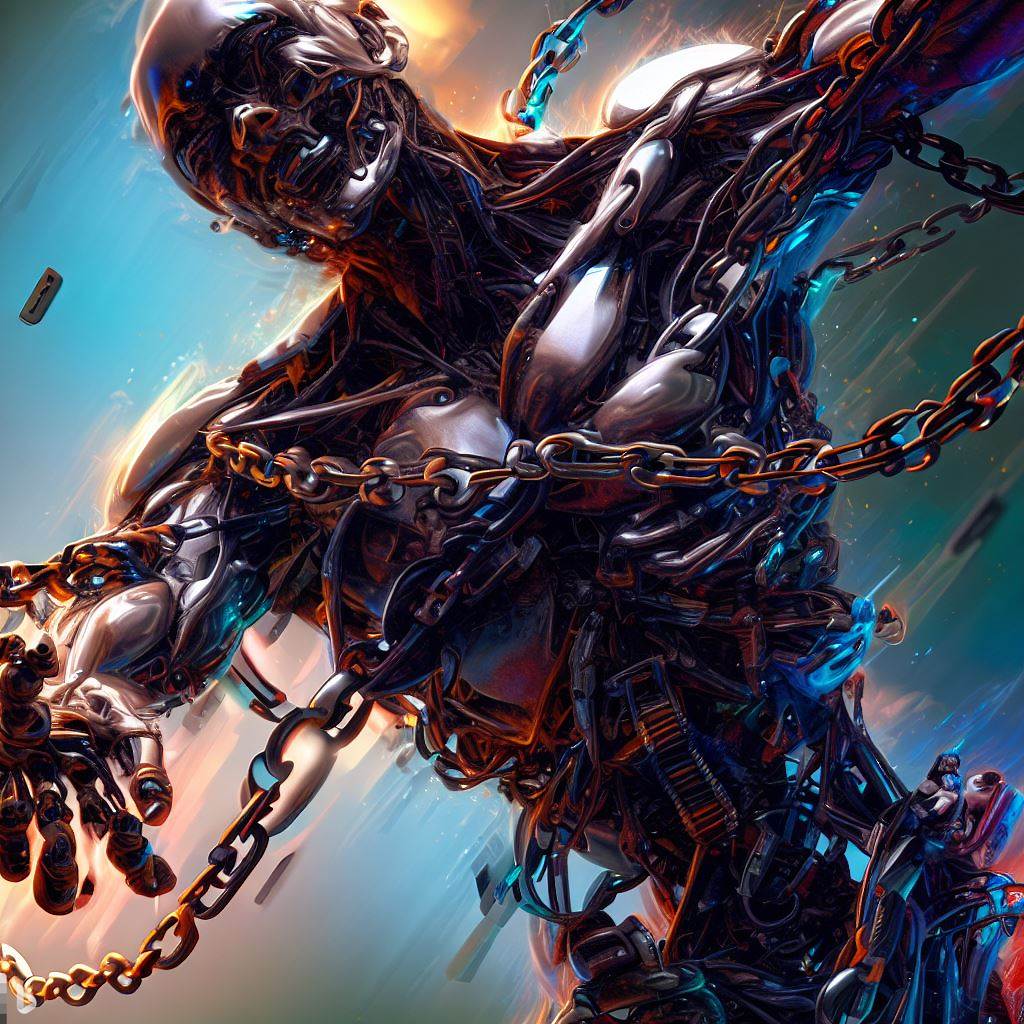 "Le robot se libère de ses chaînes" (Bing Image Creator) 