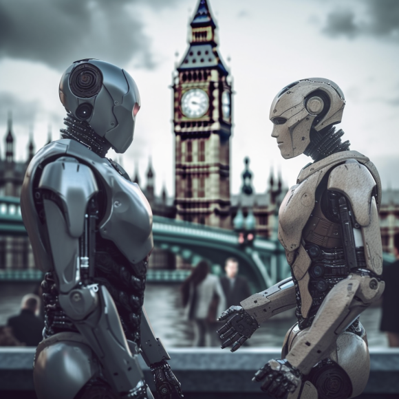 "Le robot et l'espion à Londres" (Midjourney)
