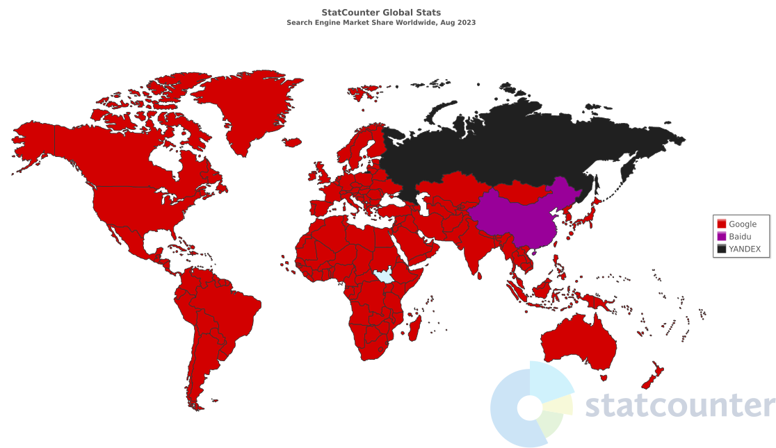 Les moteurs de recherche dominants dans le monde (source: StatCounter)