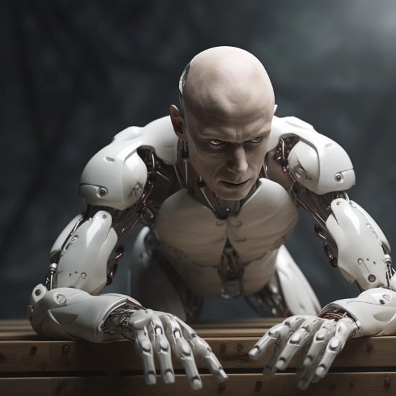 “Le robot en difficulté avec ses actionnaires” (Qant, M. de R. avec Midjourney)
