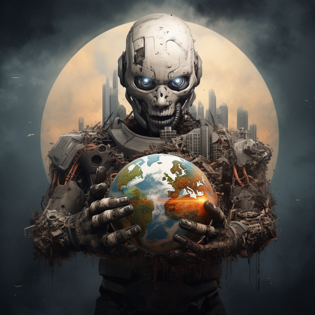 “Le robot s’occupe de la Terre” (Qant, M. de R. avec Midjourney)