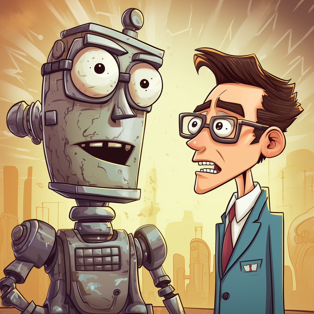 “La stupidité de l’homme face à celle du robot” (Qant, M. de R. avec Midjourney)