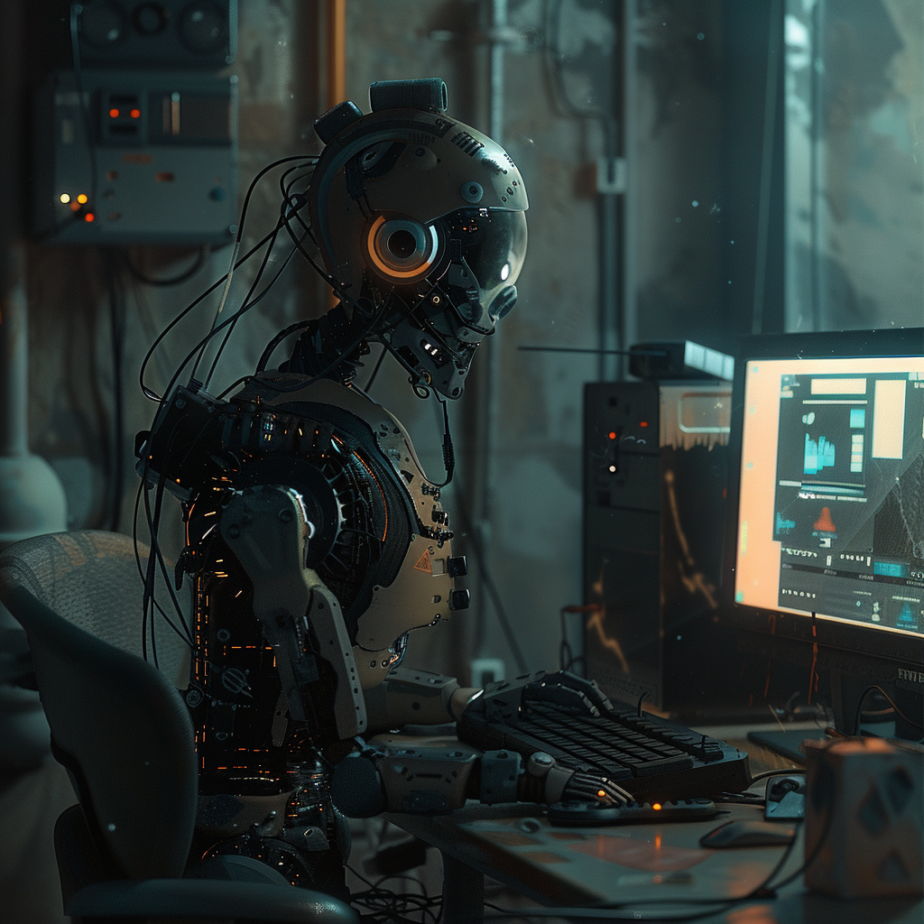 “Le robot joue au hacker” (Qant, M. de R. avec Midjourney)