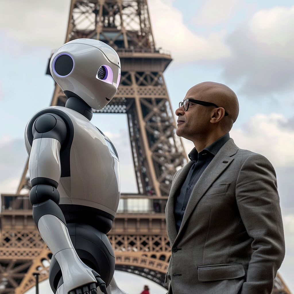 “Satya Nadella et Mistral se rencontrent à Paris” (Qant, M. de R. avec Midjourney)