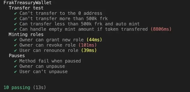 Hardhat test run (13sec)