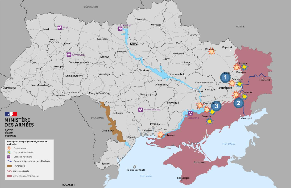 Carte du conflit ukrainien au 30 janvier 2023 (Ministère des armées)