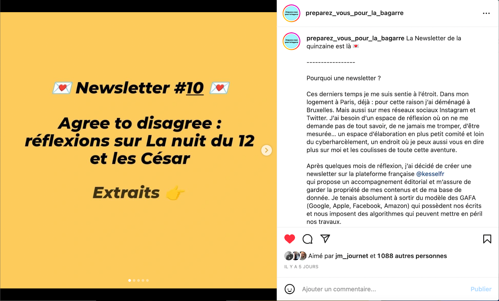 A chaque nouveau post dédié à sa NL, Rose rappelle le sens de sa démarche. 