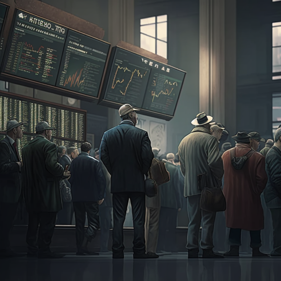 "Des investisseurs dans la salle des marchés" (Midjourney)