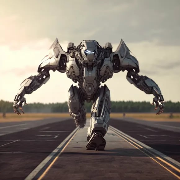 "Un robot courant sur l'autoroute" (Midjourney)