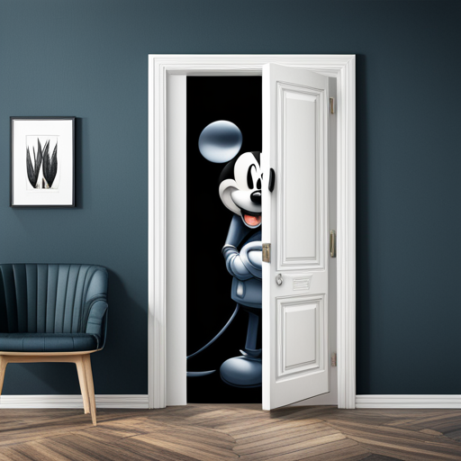 "Mickey ferme la porte" (Stable Diffusion XL)