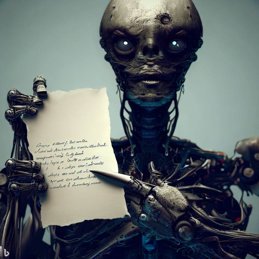 "Un robot effrayant capable d'écrire" (Bing Image Creator)