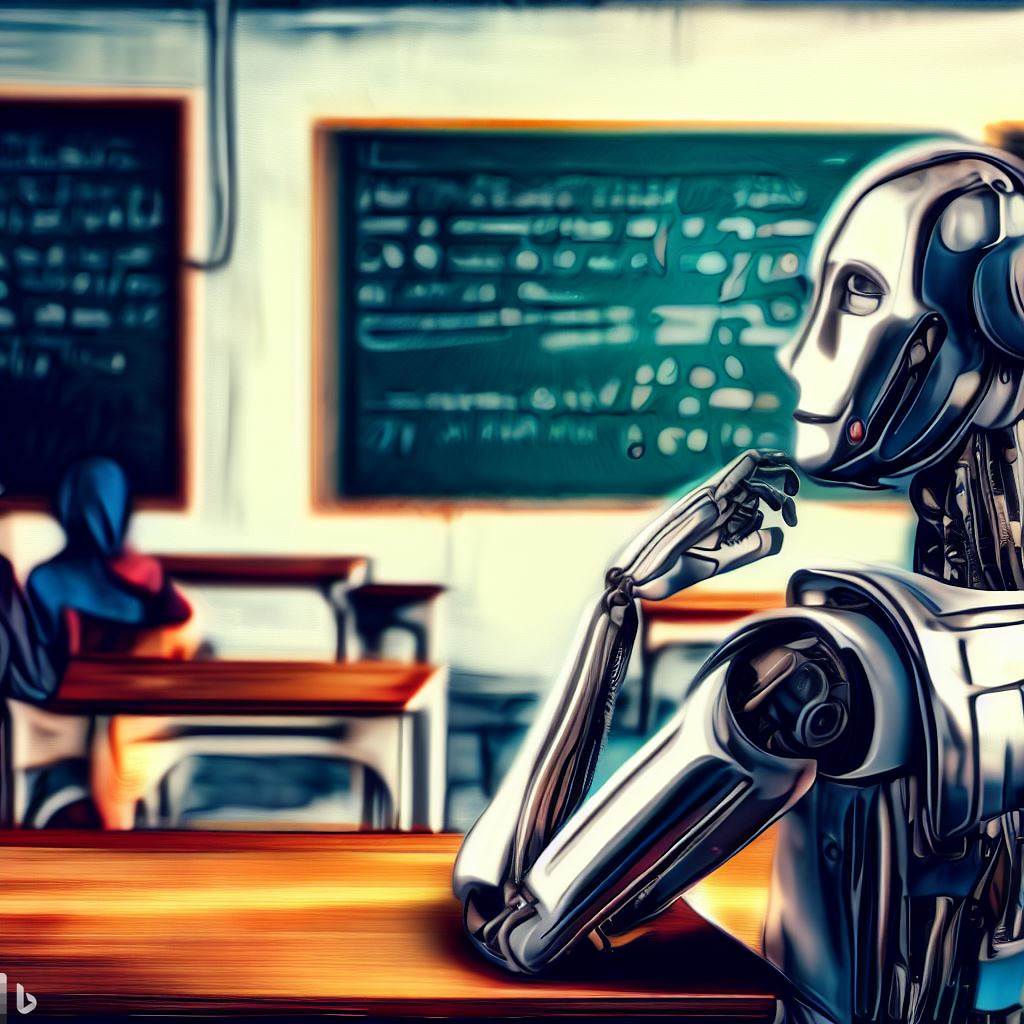 "Le robot en cours de langue" (Bing Image Creator)