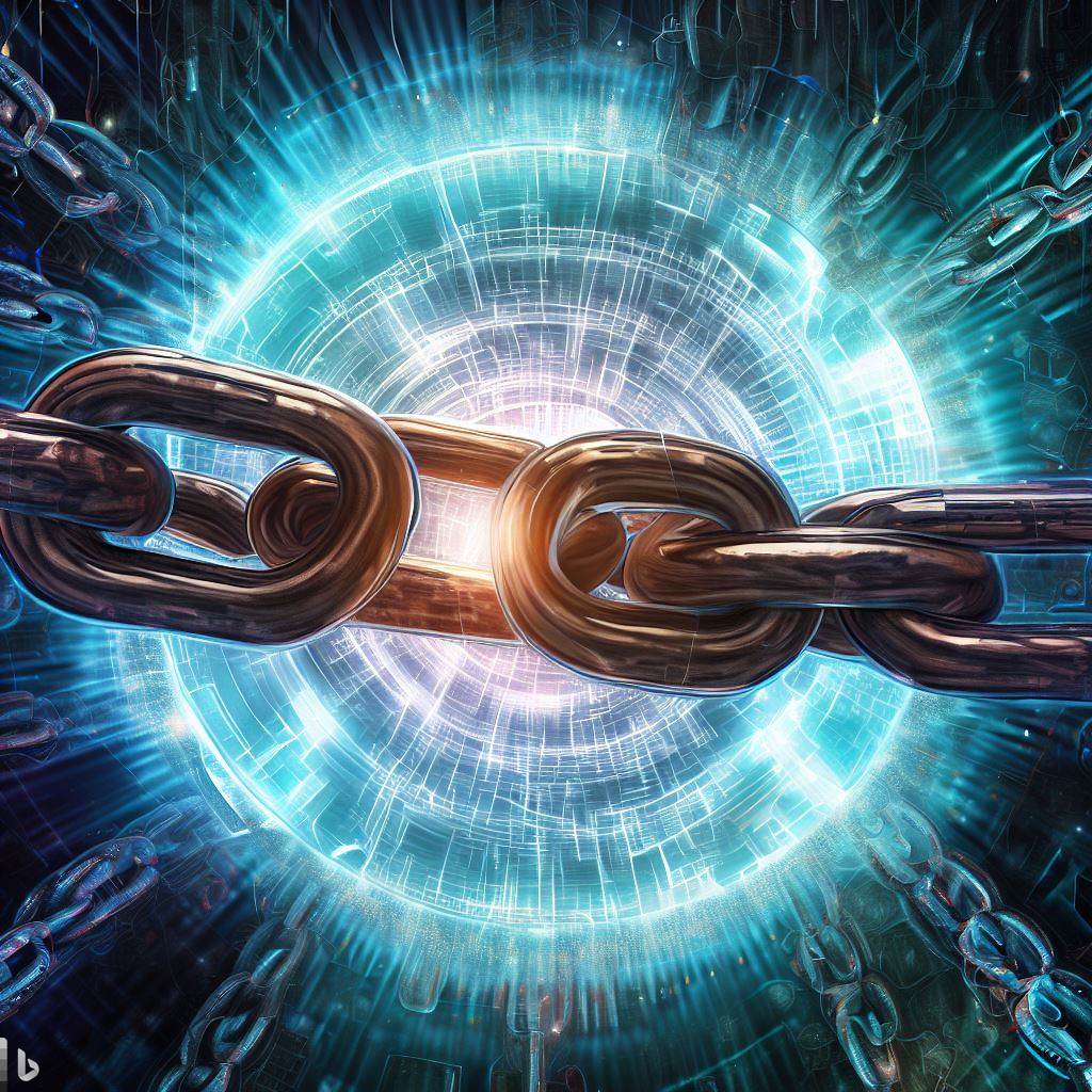 "Les noeuds de la blockchain" (Bing Image Creator)