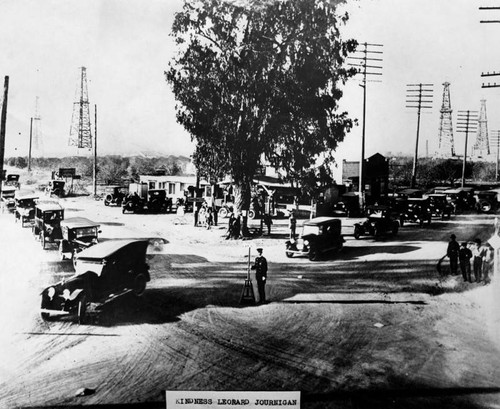L'intersection de Norwalk Boulevard et de Telegraph Road, à Los Angeles, en 1920. © Los Angeles Public Library