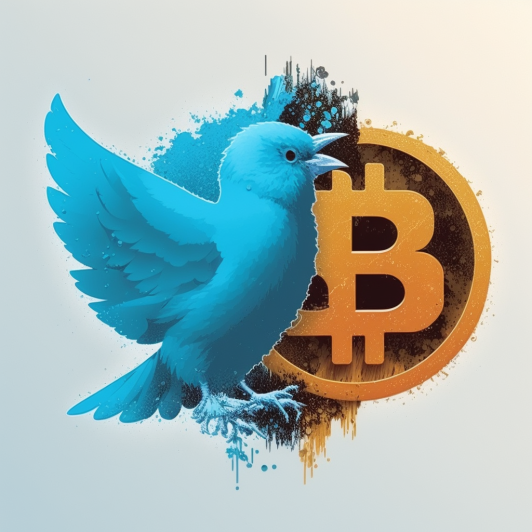 "La fusion de Twitter et du Bitcoin" (Midjourney)
