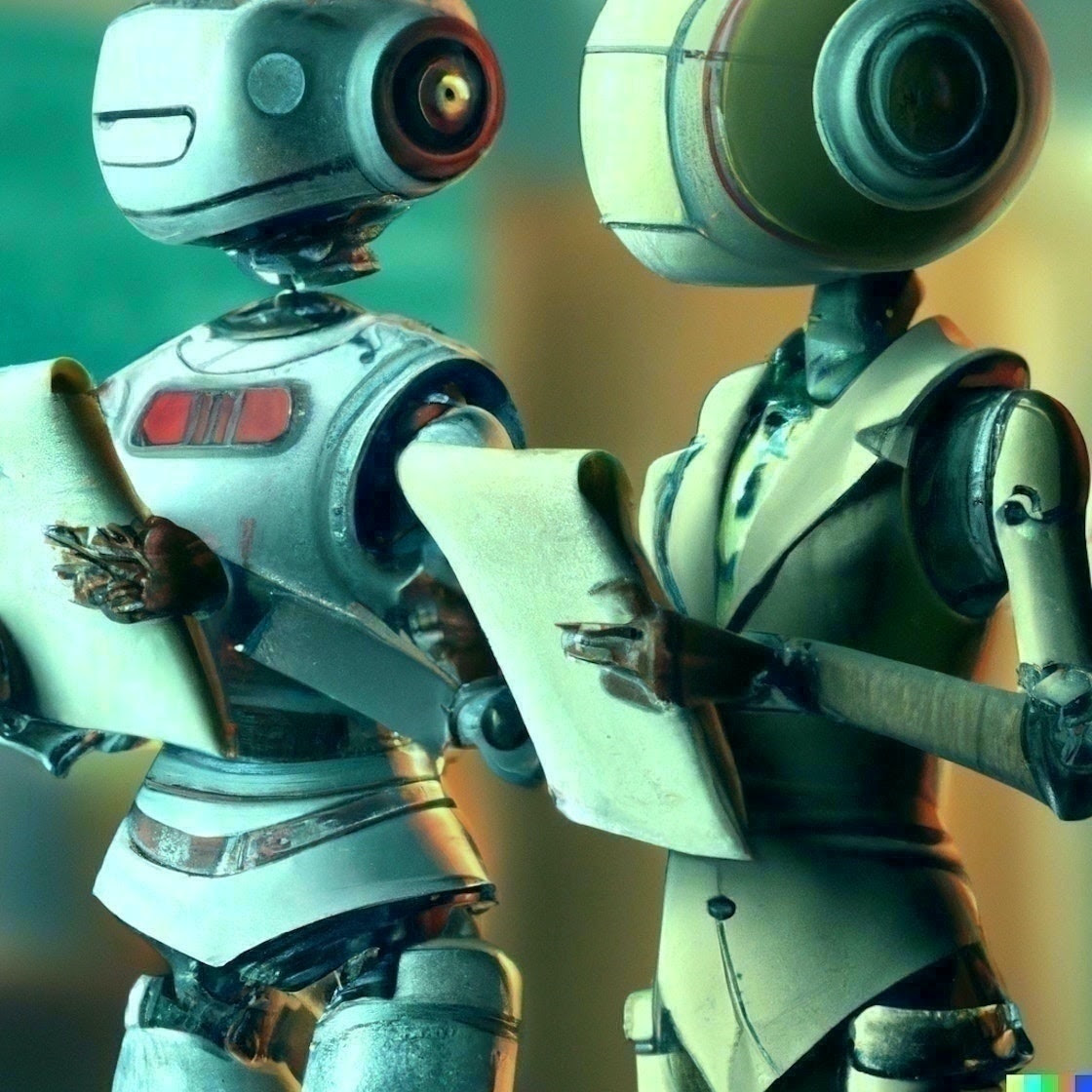 "Deux robots-journalistes" (Dall-e)