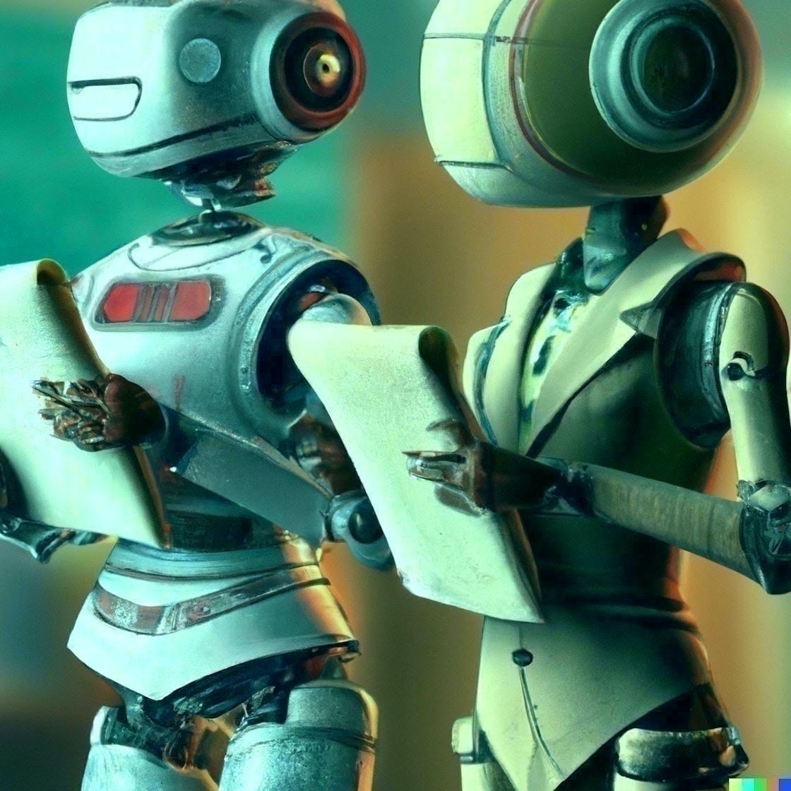 "Deux robots-journalistes" (Dall-e)