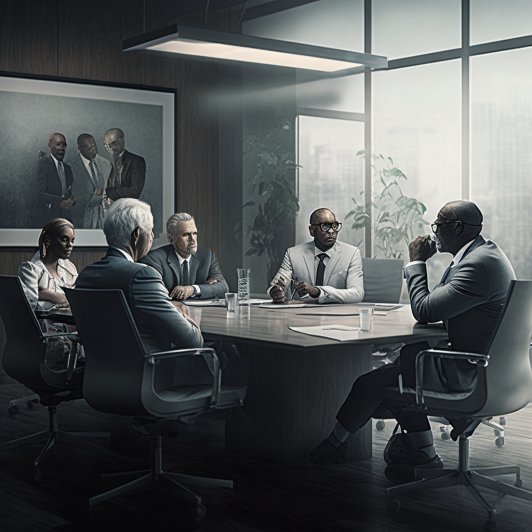 "Des cadres lors d'une réunion" (Midjourney) 