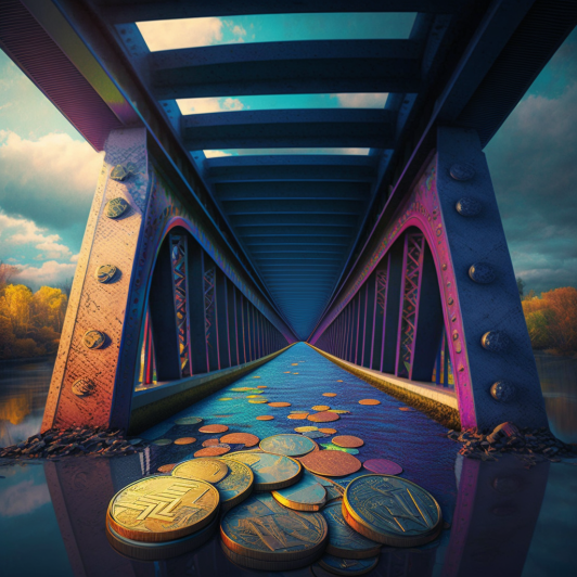"Un pont pour les monnaies numériques" (Midjourney)