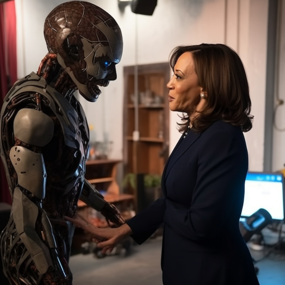 "Kamala Harris rencontre le robot" (Midjourney)