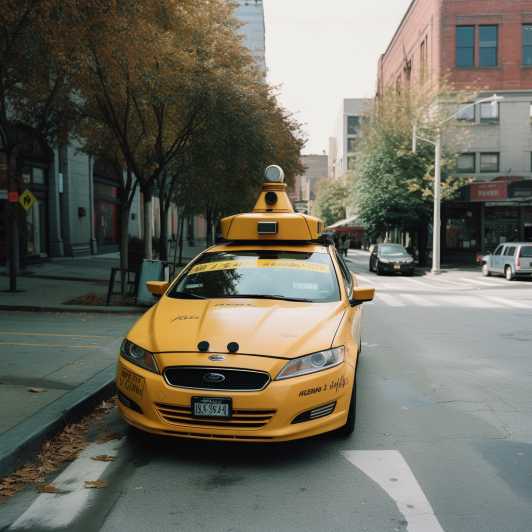 "Le taxi autonome dans les rues américaines" (Mijdourney)