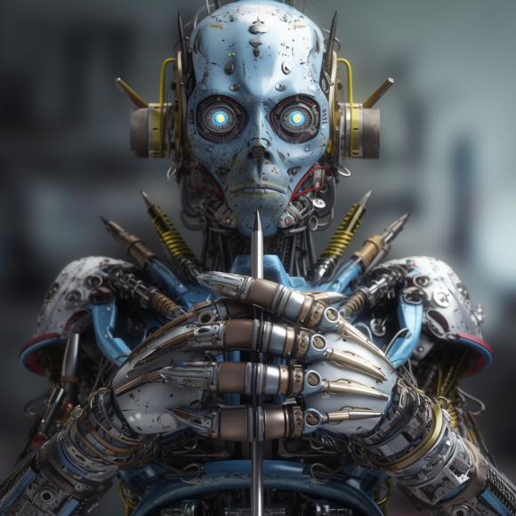 "Le robot multiplie les outils" (Midjourney)