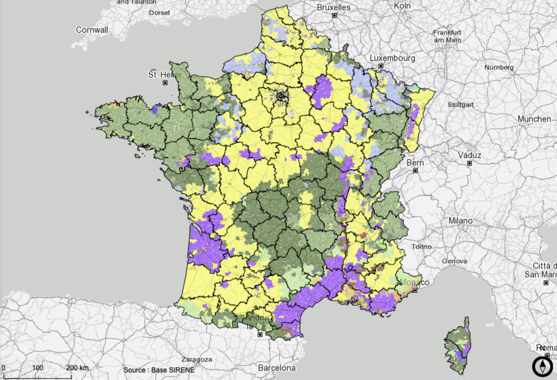 Les grandes zones agricoles françaises, Répartition en nombre d'exploitations agricoles par code postal, Arctique