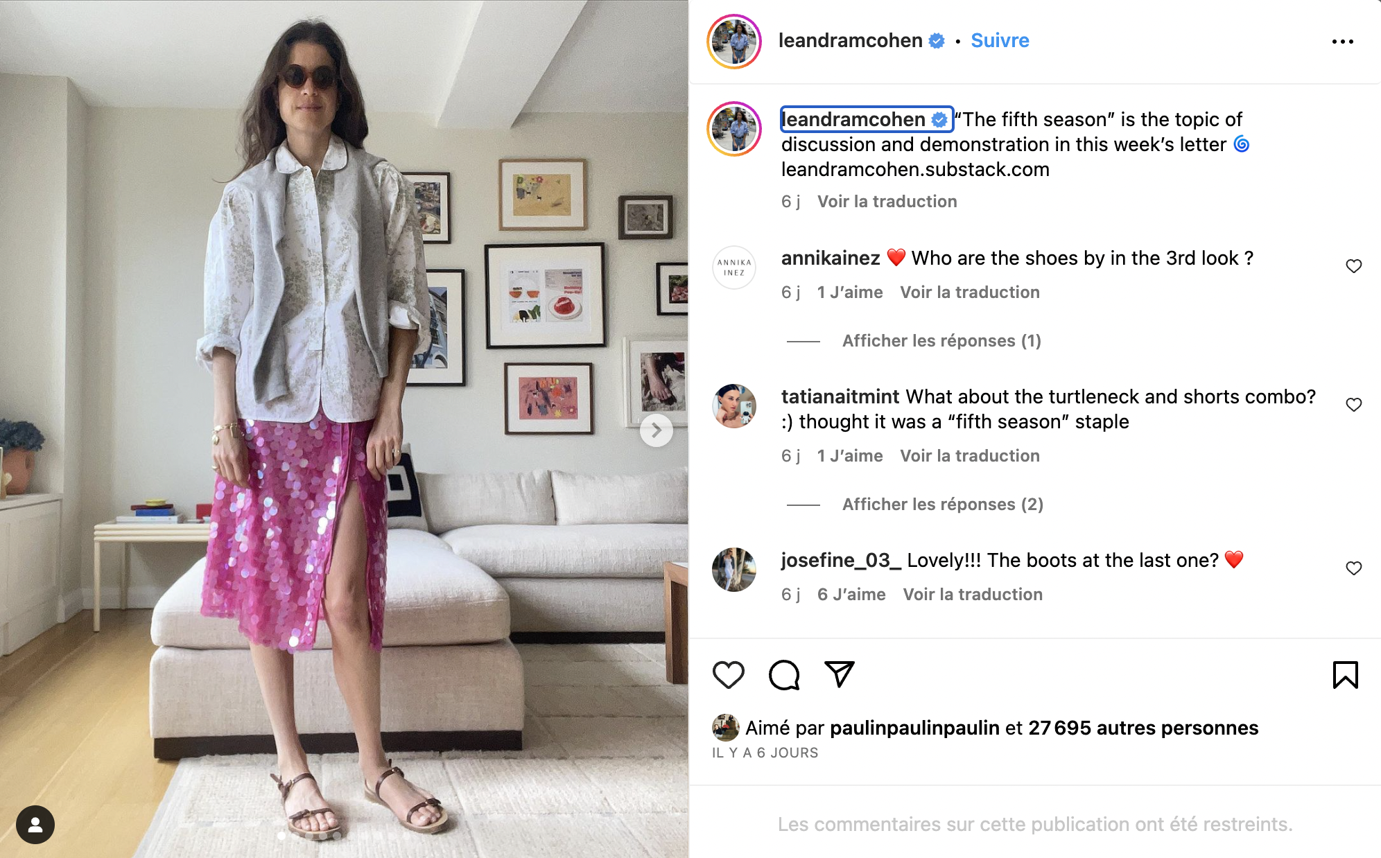 Capture du compte Insta de Léandra.