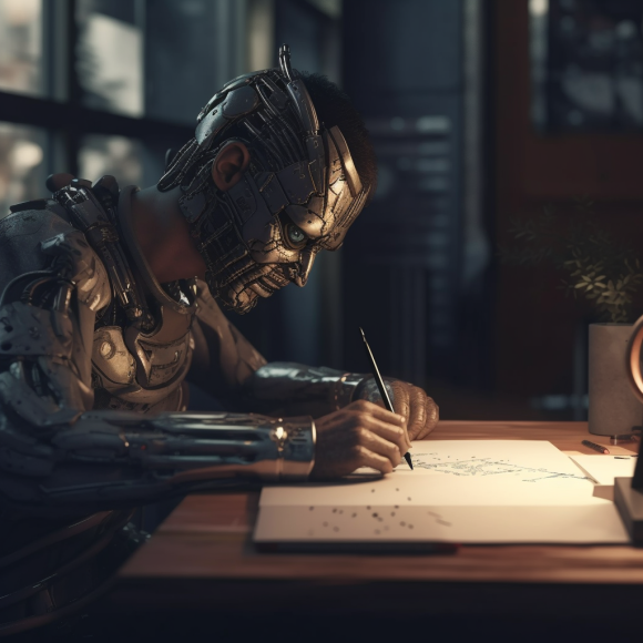 "Un nouveau robot à l'écriture" (Midjourney)