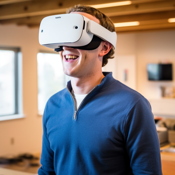 "Mark Zuckerberg essaye son nouveau casque" (Midjourney)