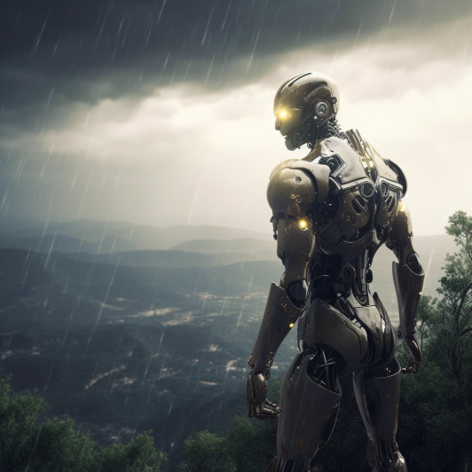 "Le robot face à l'inconnu" (Midjourney)