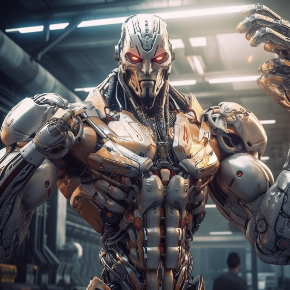 "Le robot impressionne la galerie" (Midjourney)