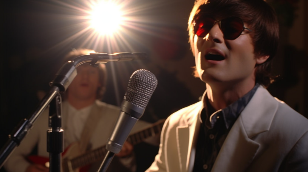 "John Lennon enregistre une dernière chanson" (Midjourney)