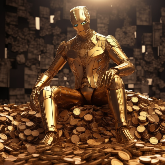 "Le robot s'assoit sur une fortune" (Midjourney)