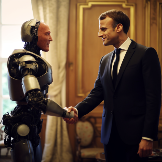 "Emmanuel Macron avance frontalement avec l'IA" (Midjourney)