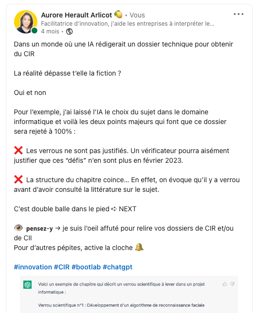 Un de mes posts Linkedin sur le sujet