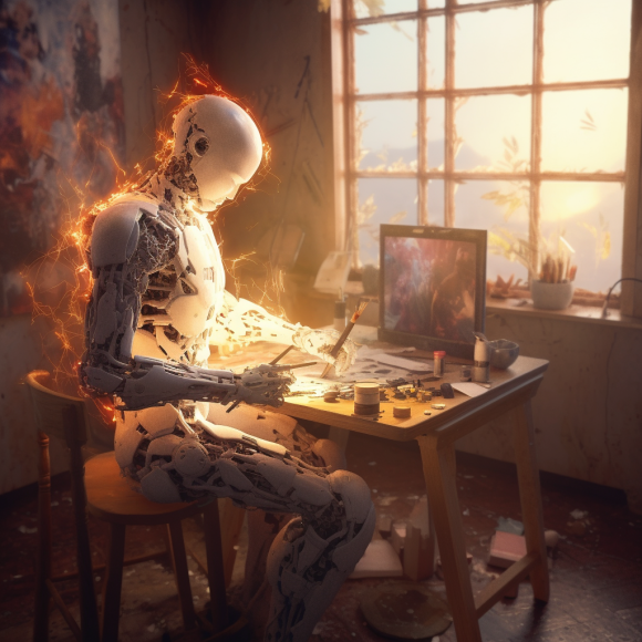 "Le robot dessine son logo" (Midjourney)