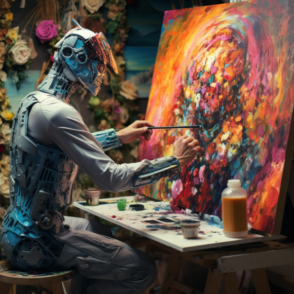 "Le robot peint sa mosaïque" (Midjourney)
