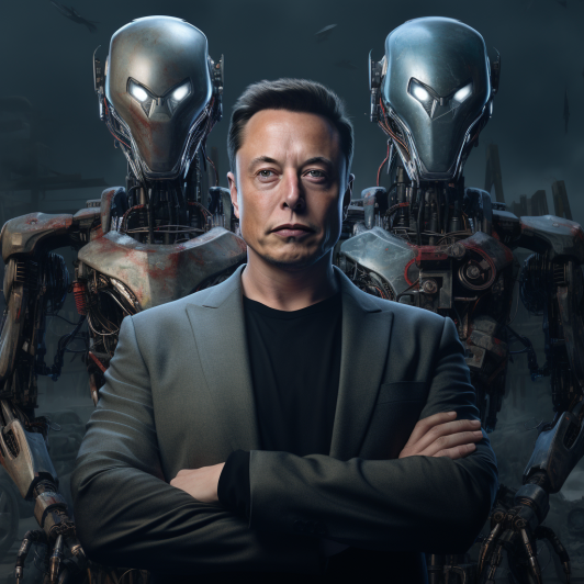 "Elon Musk et ses robots font face au scrapping" (Midjourney)
