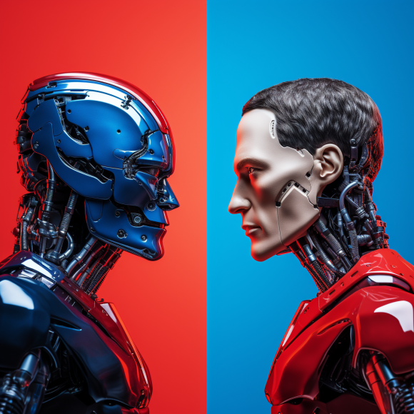 "Les opinions politiques s'opposent via les robots" (Midjourney)
