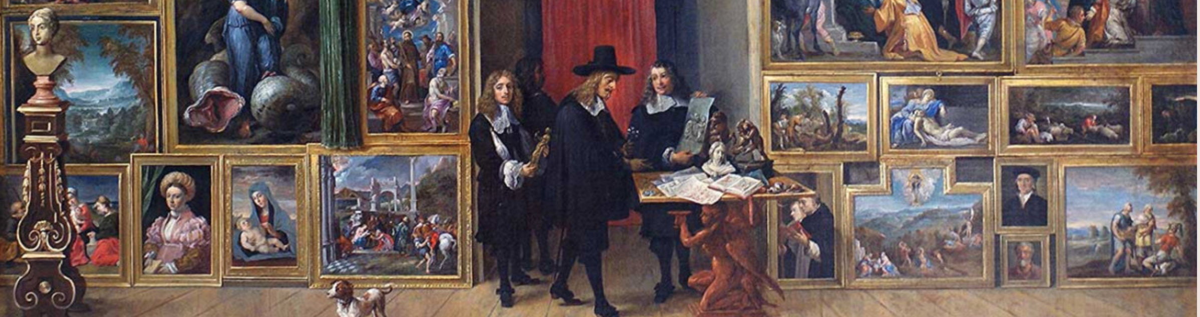 David Teniers le Jeune, L’Archiduc Léopold Guillaume dans sa galerie de peinture italienne (détail), 1651, huile sur toile, 96 x 129 cm, Musées royaux des beaux-arts de Belgique.