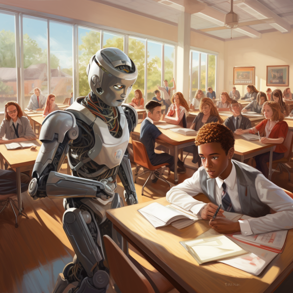 "Les lycées américains se mettent au rythme de ChatGPT" (Midjourney)