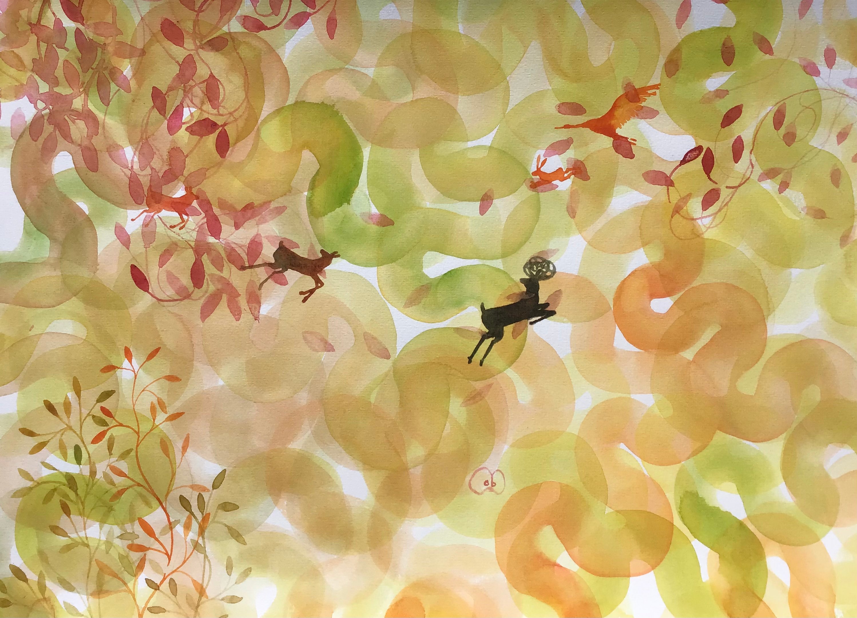 Entrer, sortir, jouer dans l’abondance, Aquarelle sur papier, 29,7/42 cm