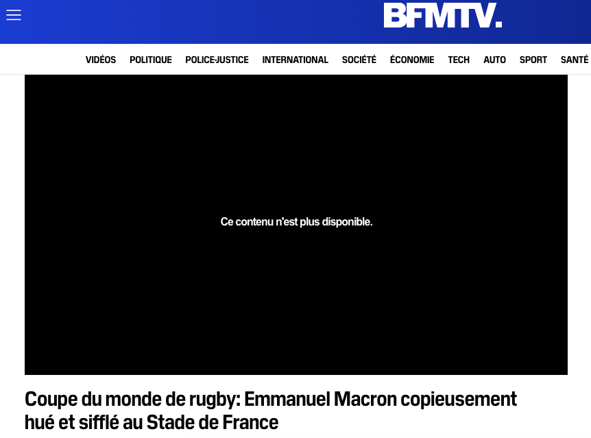 Capture d'écran du site de BFMTV prise le 14 septembre à 8h.