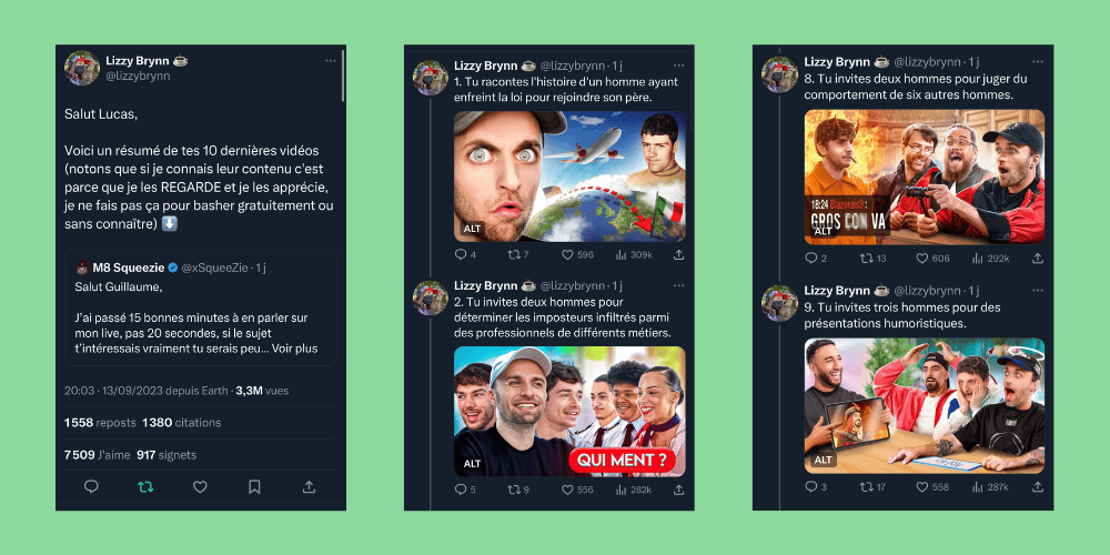 Sur twitter @LizzyBrynn, actrice et youtubeuse, dénonce la surreprésentation des hommes sur la chaîne de Squeezie.