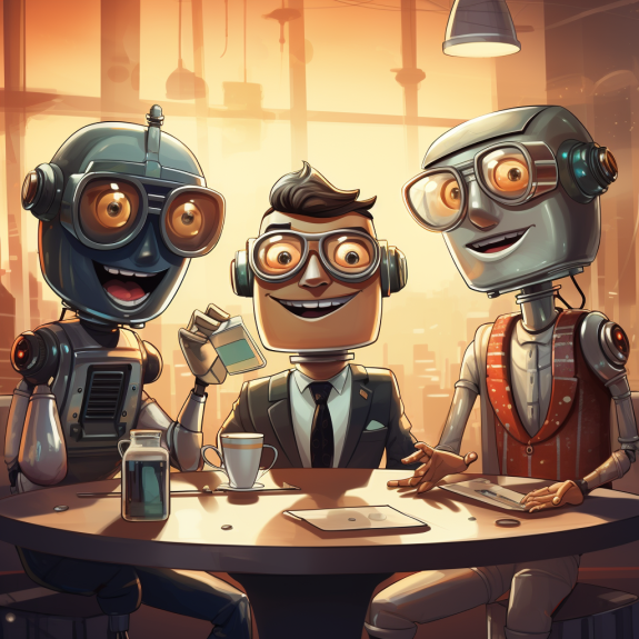 "Les robots animent un podcast" (Midjourney)