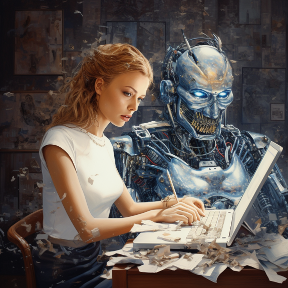 "L'IA récupère le travail de l'humain" (Midjourney)