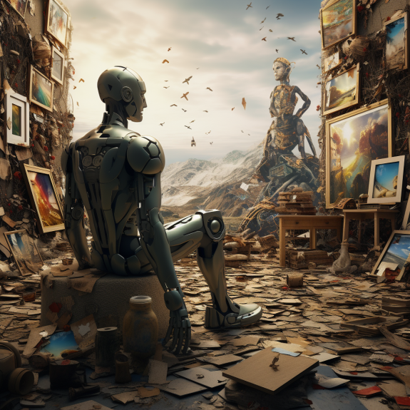 "Le robot découvre les images" (Qant, M. de R. avec Midjourney)